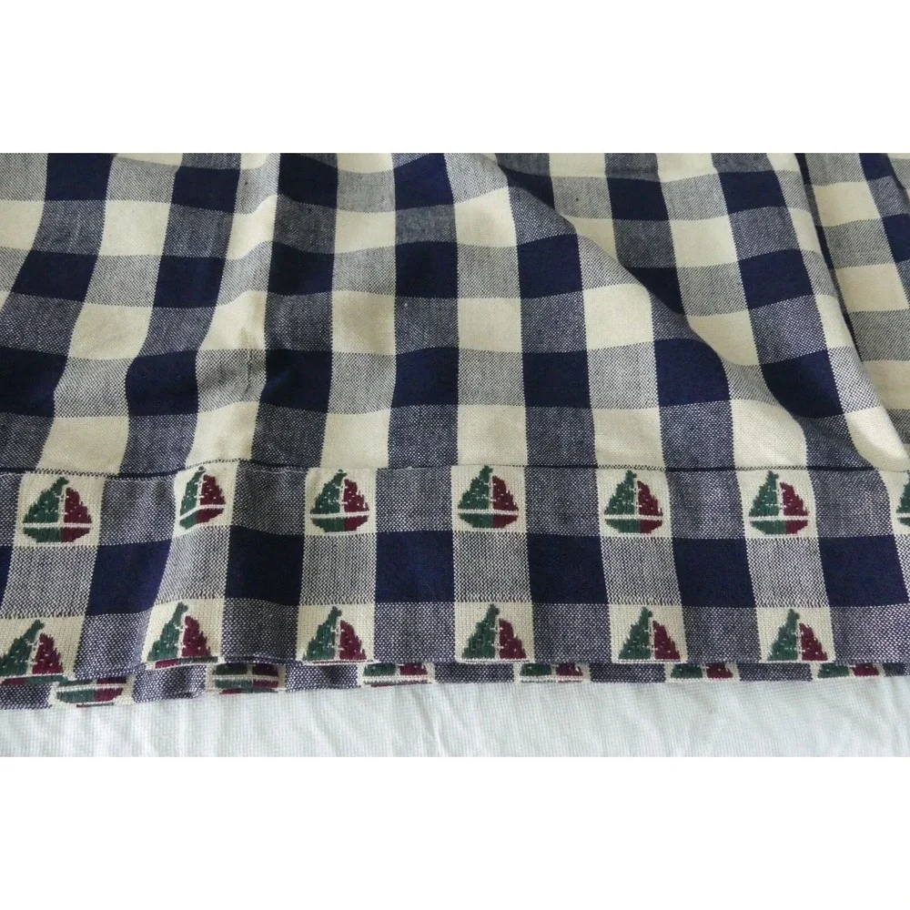 NEW Gingham Sailboat Cafe Curtains & Table Runner Nautical Lake Cottage Decor